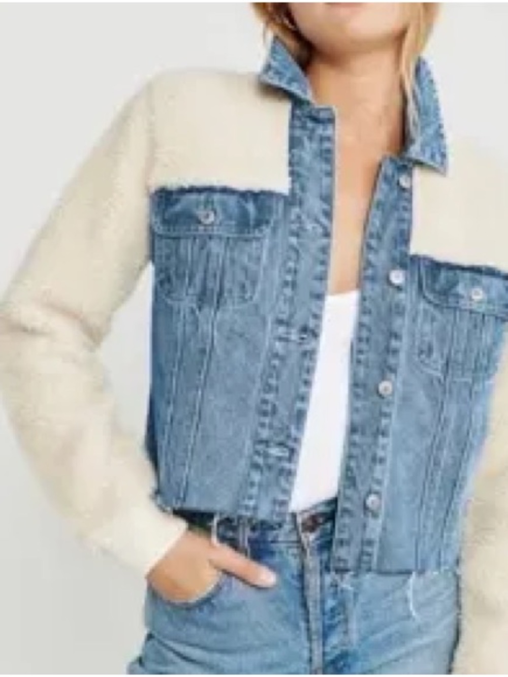Abercrombie & Fitch Denim Jacket with Cream Sherpa Panels